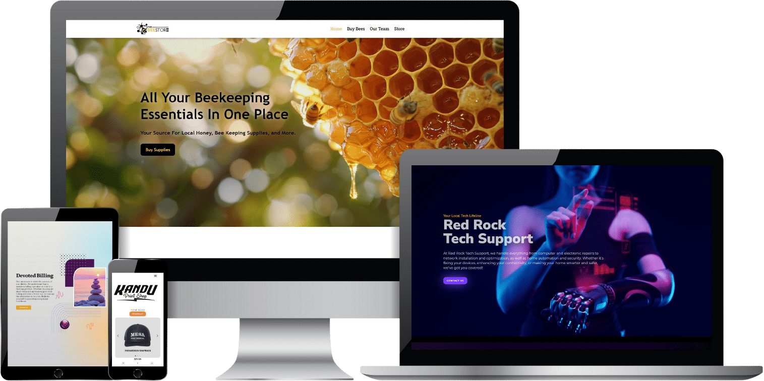 Computer, tablet, and mobile devices showcasing work built by SGL.